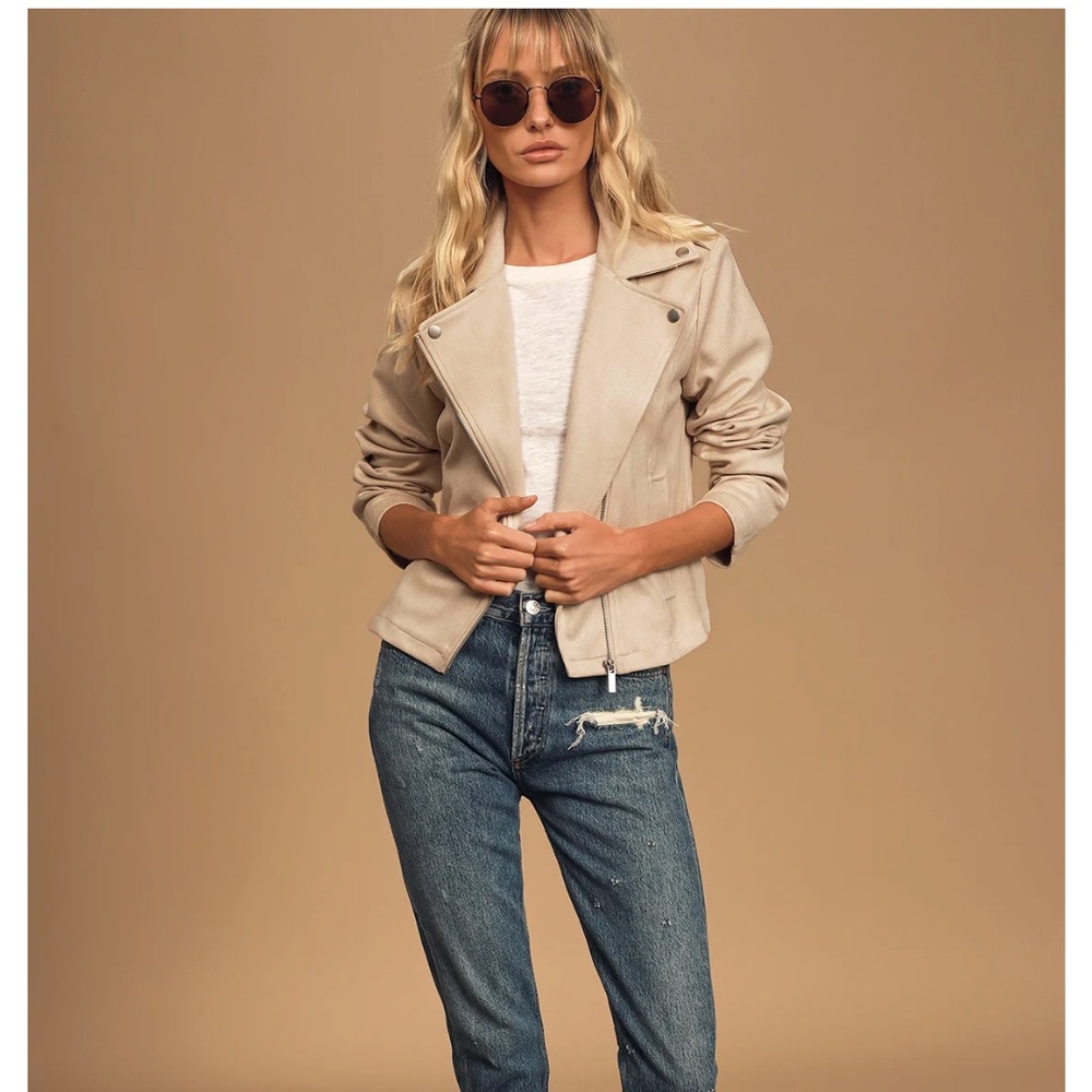 Stand By Me Beige Suede Moto Jacket